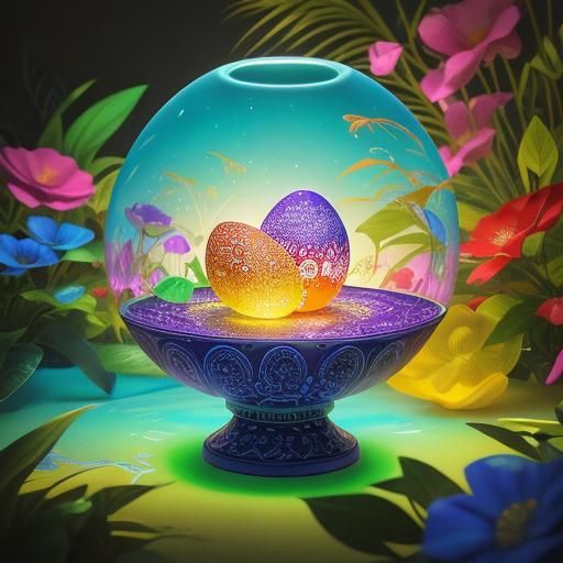 Hyperrealistic Egg in Neon Garden Concept Art