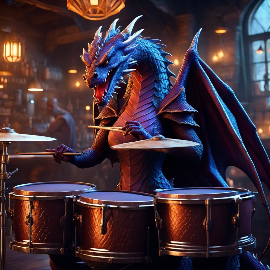 Dragon Girl Drummer in Fantasy Concept Art