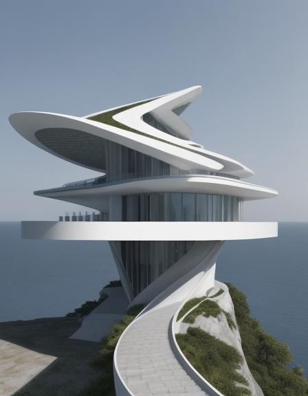 Modern Cliffside House in Zaha Hadid Style