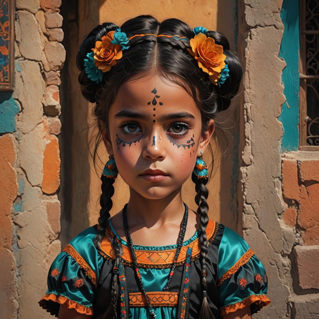 Hyper-Realistic Spanish Girl as Catrina in Vibrant Costume