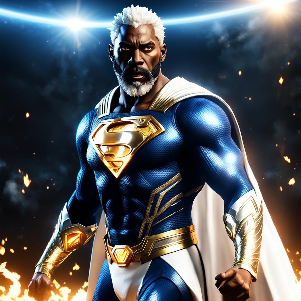 Flaming Black Superman in Gold Armor, 3D Render