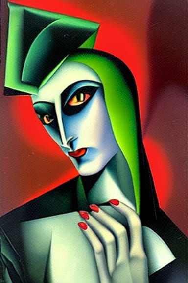 Green Spectral Vampire in Art Deco Style