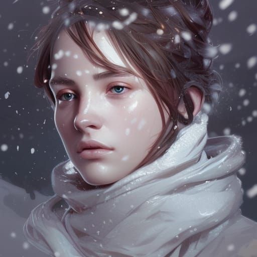 Detailed Snow Portrait in Art Nouveau Style