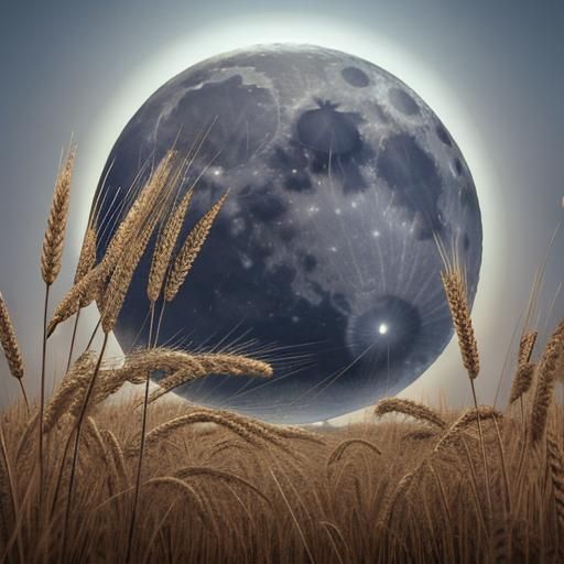 Hyperreal Supermoon Over Wheat Field