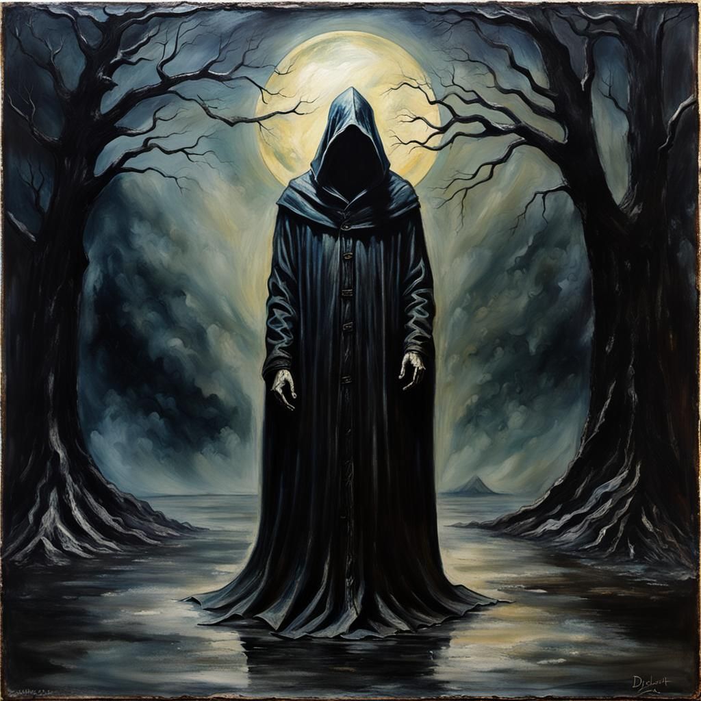 Mysterious Ominous Figure in Encaustic Style