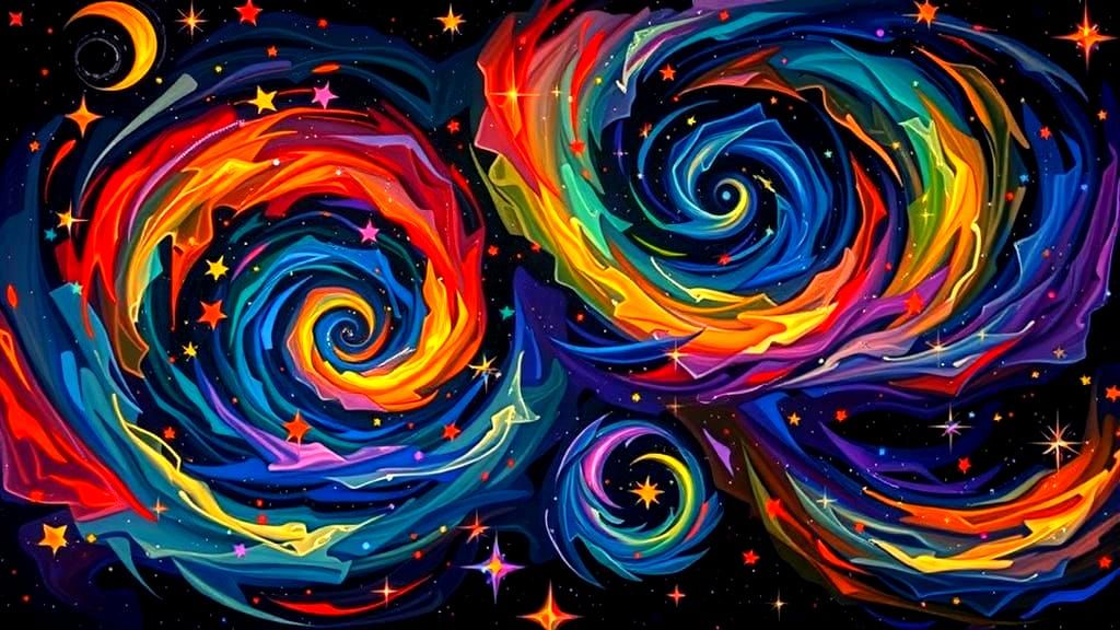 Swirling Stars Dance in Deep Space Impressionist Design