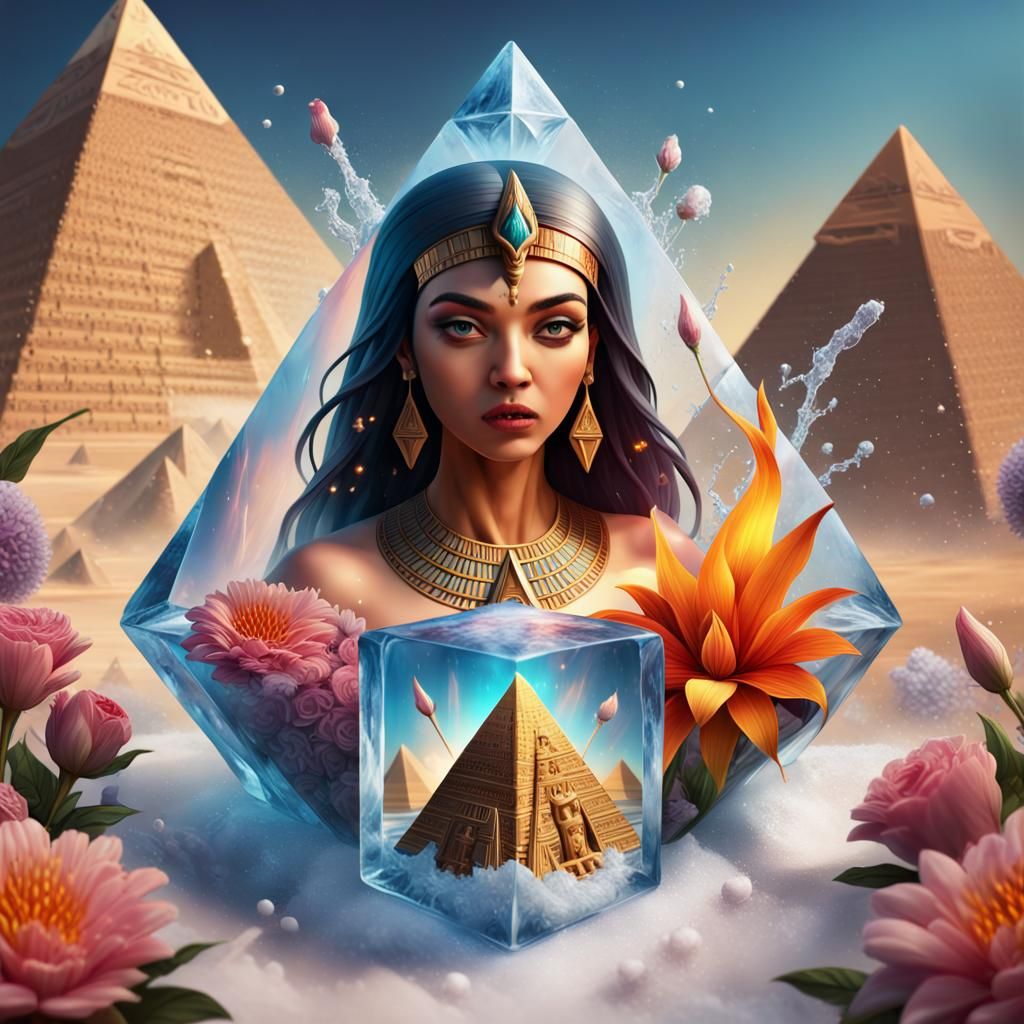 Egyptian Goddess in Icy Flames: 3D Render