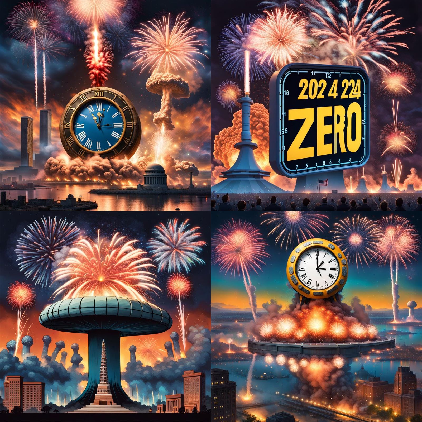 Apocalyptic New Year's Eve Countdown, Fireworks and Mushroom...