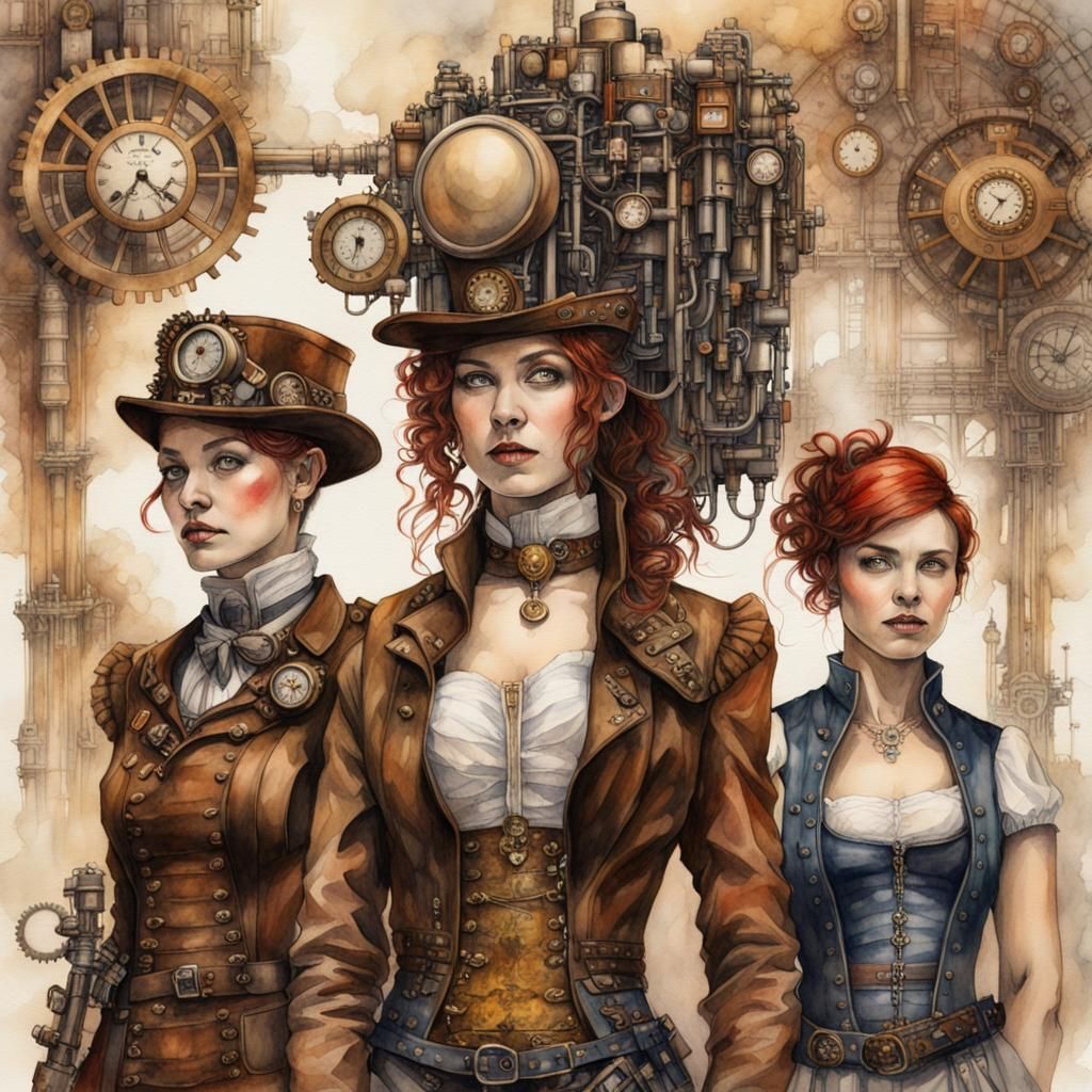 Aquarell Steampunk Woman..