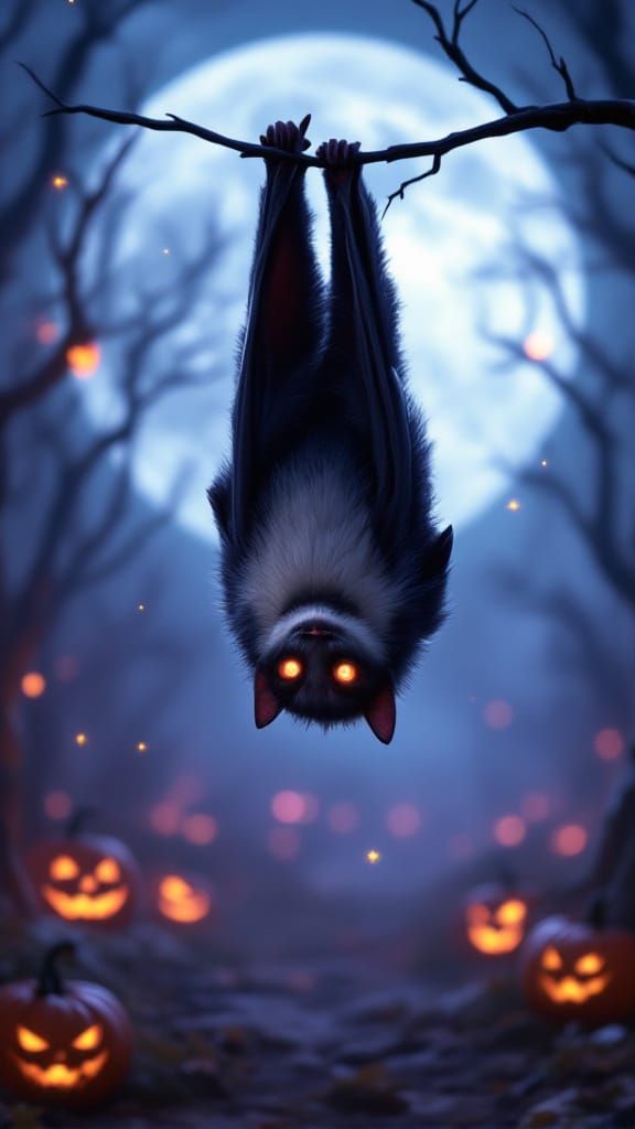 Pixar Style Halloween Forest Scene with Bat