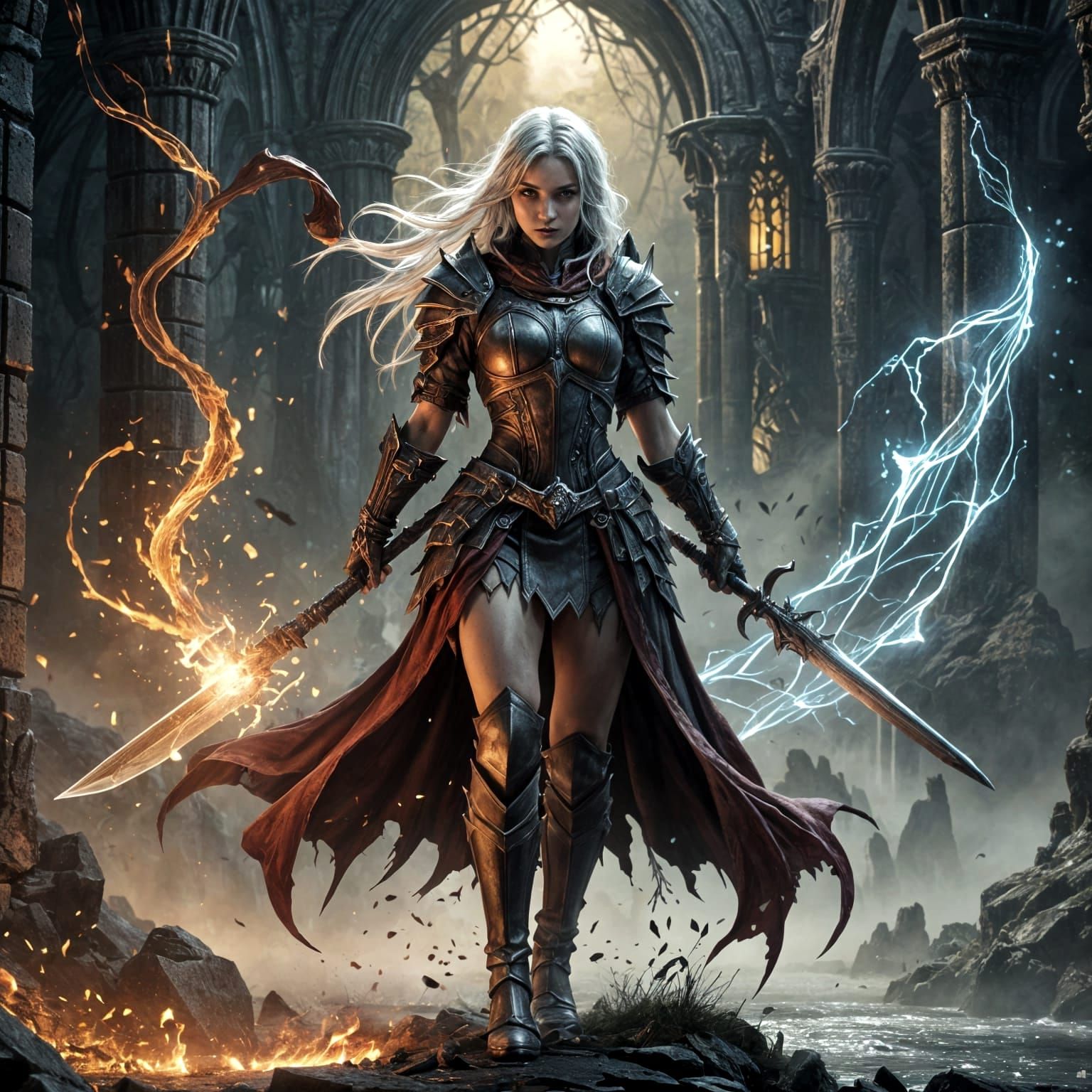 Ethereal Female Paladin in Red Armor