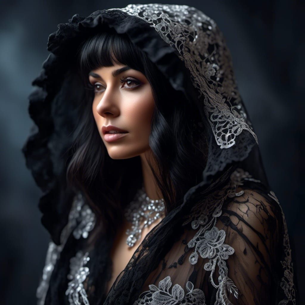 Realistic Portrait of Spanish Woman in Lace Dress