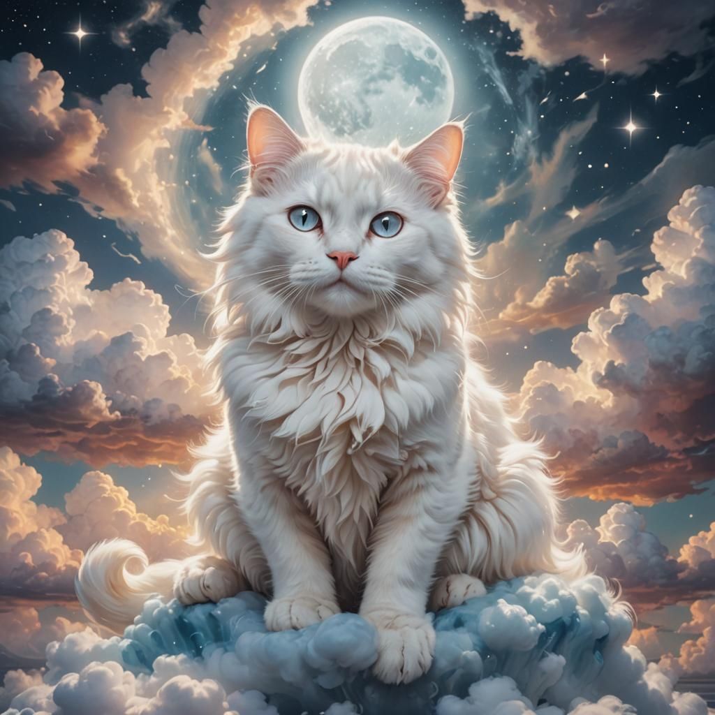 Glowing Cat on Floating Island: Hyperrealistic Digital Art