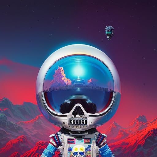 Cosmonaut Skull in Japanese Art Style