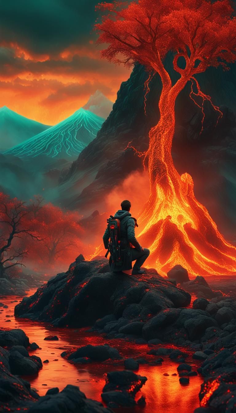 Apocalyptic Blood River Landscape in Hyperrealistic Style