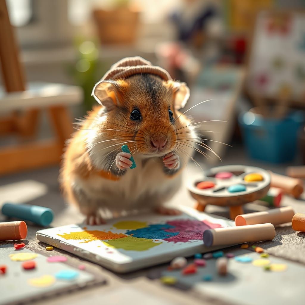 Hamster Artist Creates Chalk Masterpiece in Studio