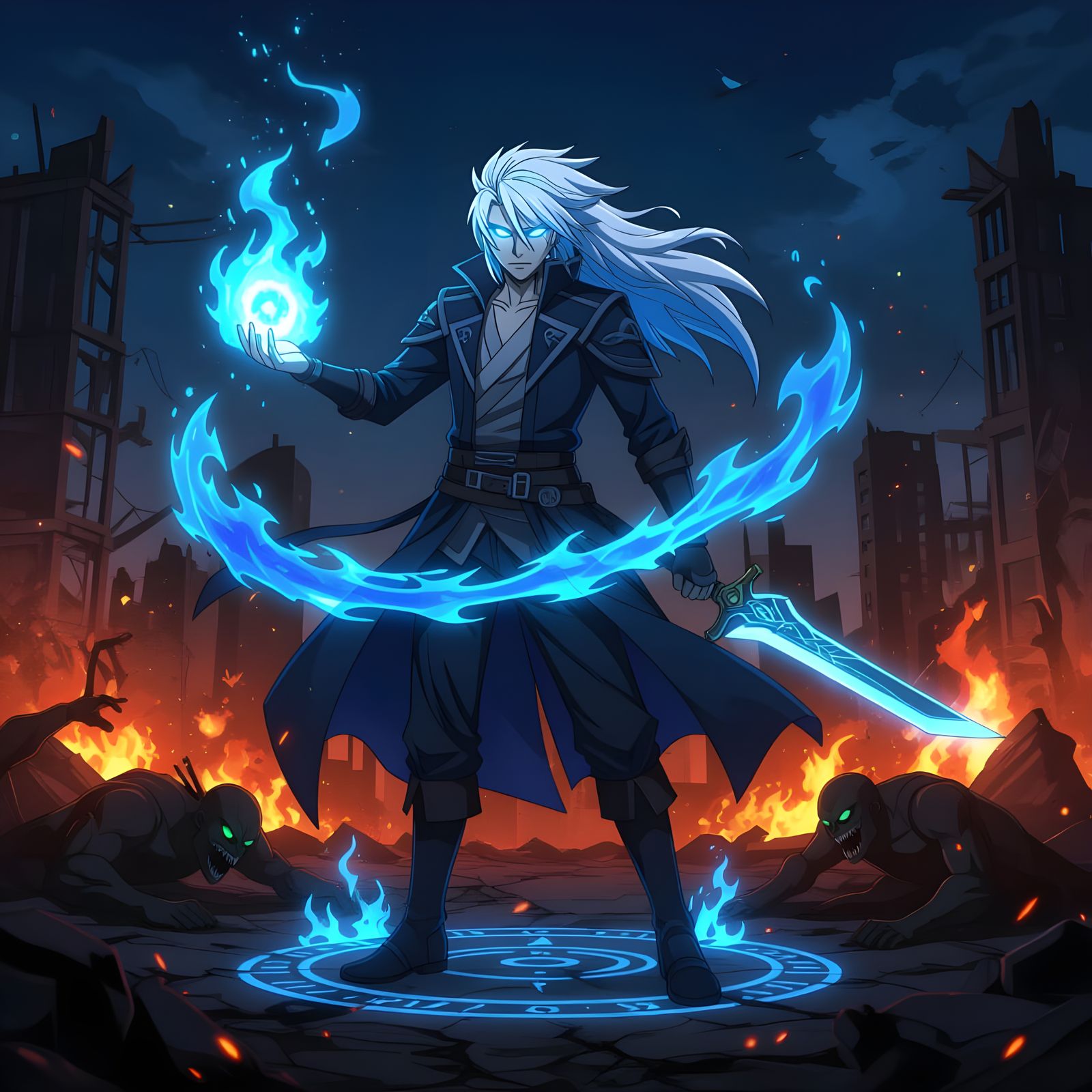 Anime-style male warrior character  standing confidently in ...