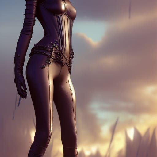 Elf Girl in Leather Corset: Dark Fantasy Art