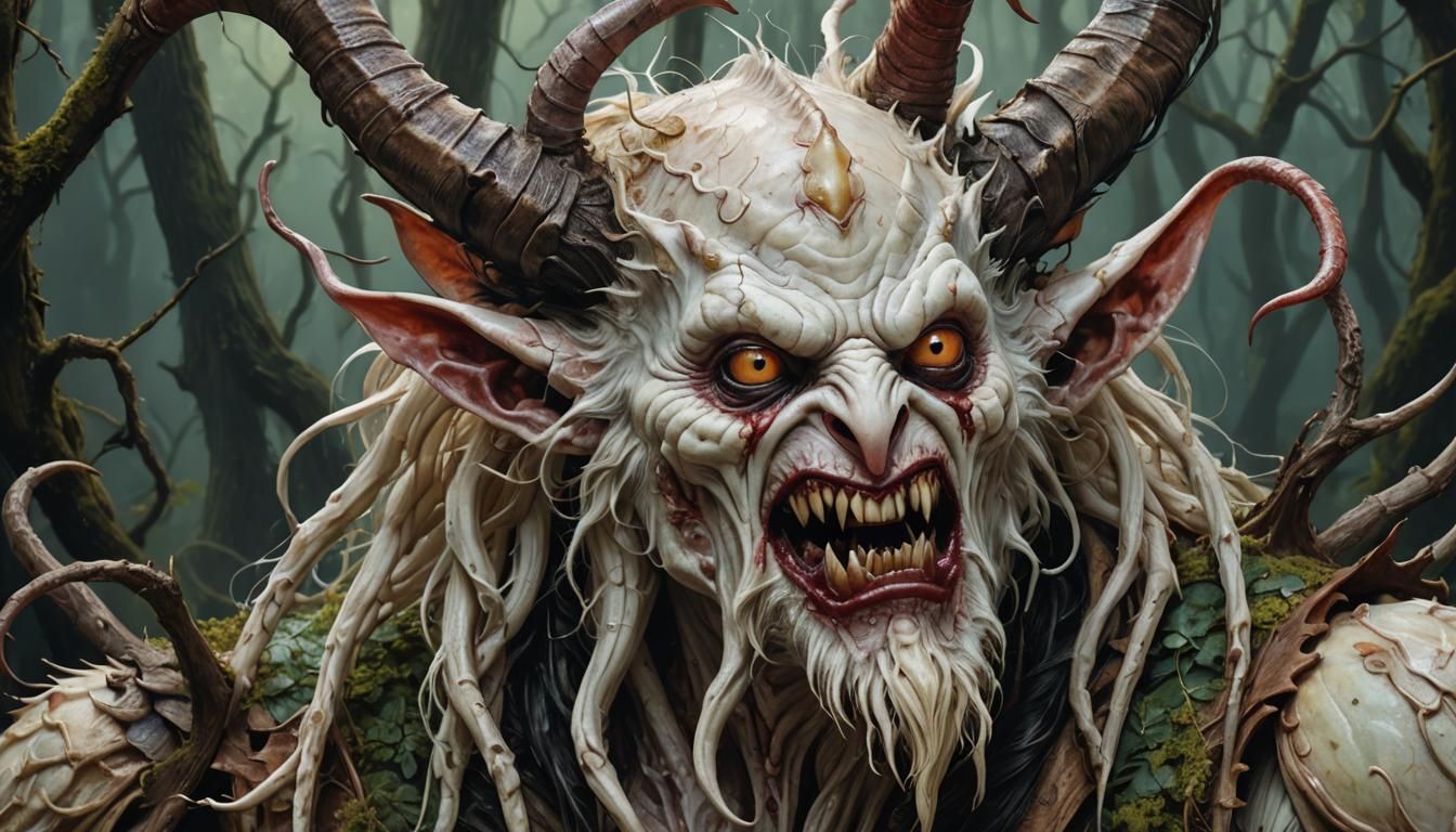 Contorted Albino Mantis Krampus Portrait as Digital Art