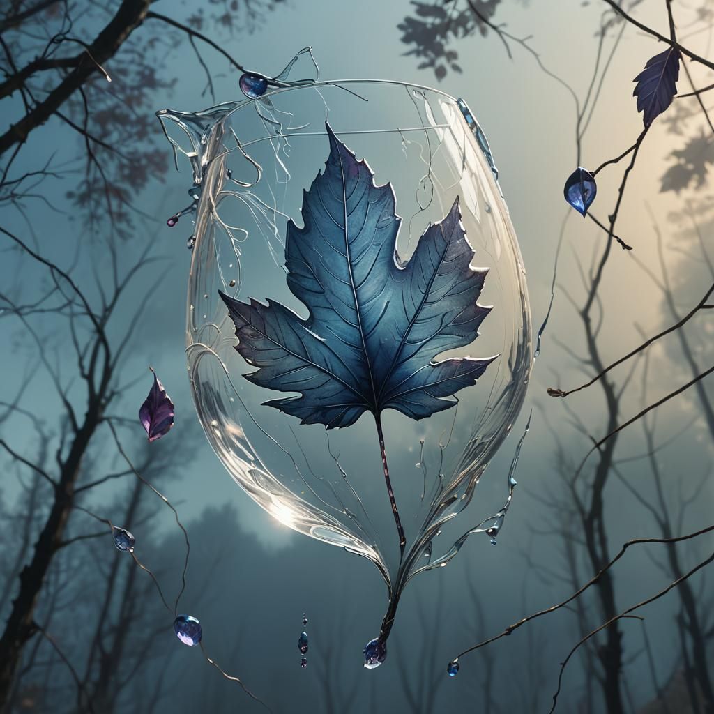 Glass Leaf in Ethereal Light, Matte Painting Style