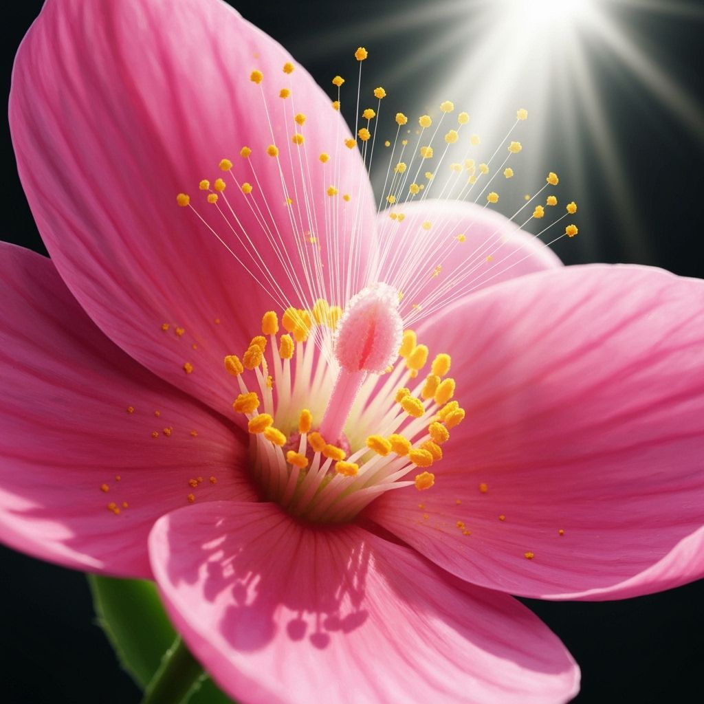 Pink Flower Pollen Release: Oil on Canvas Style