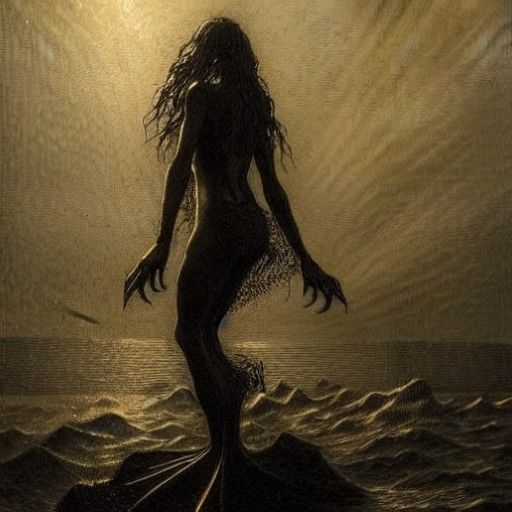 Horror Mermaid in Style of Gustave Doré