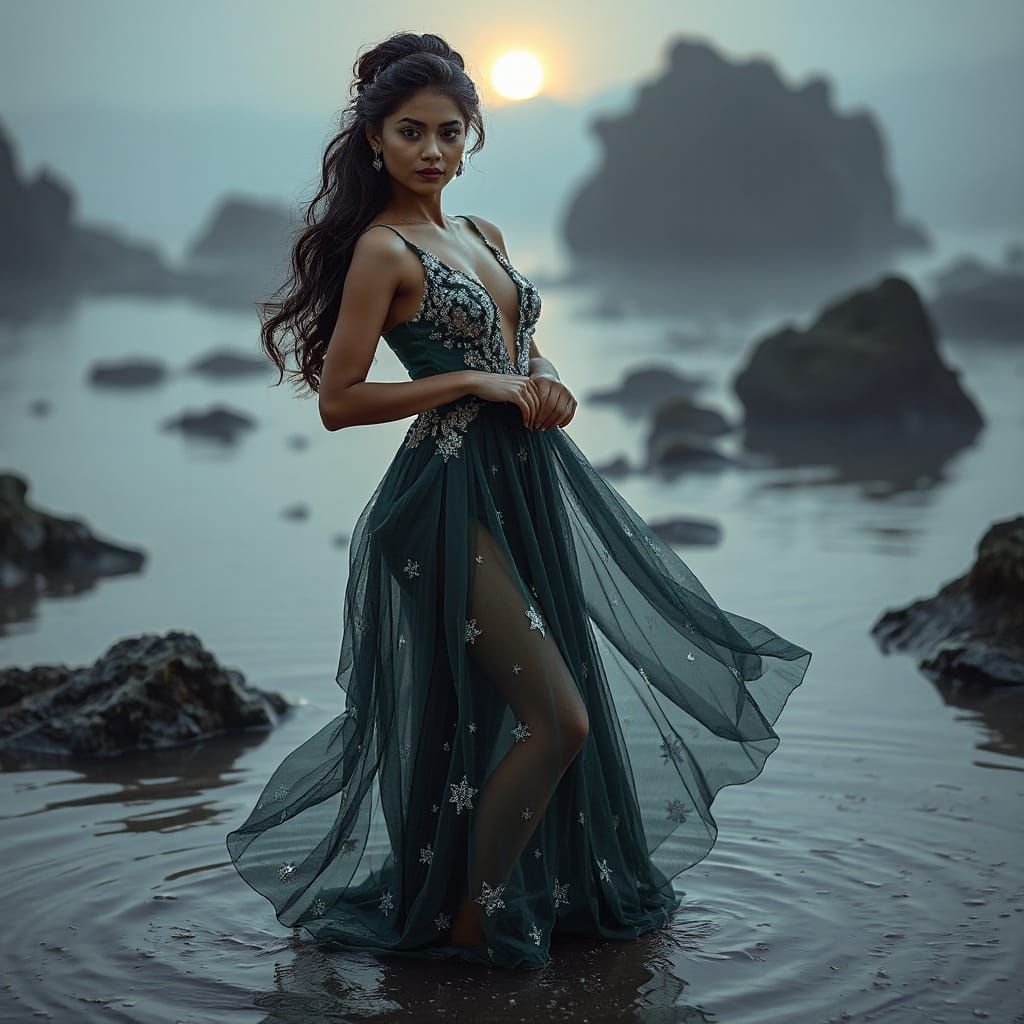 Mystical Indian Woman in Ethereal Landscape