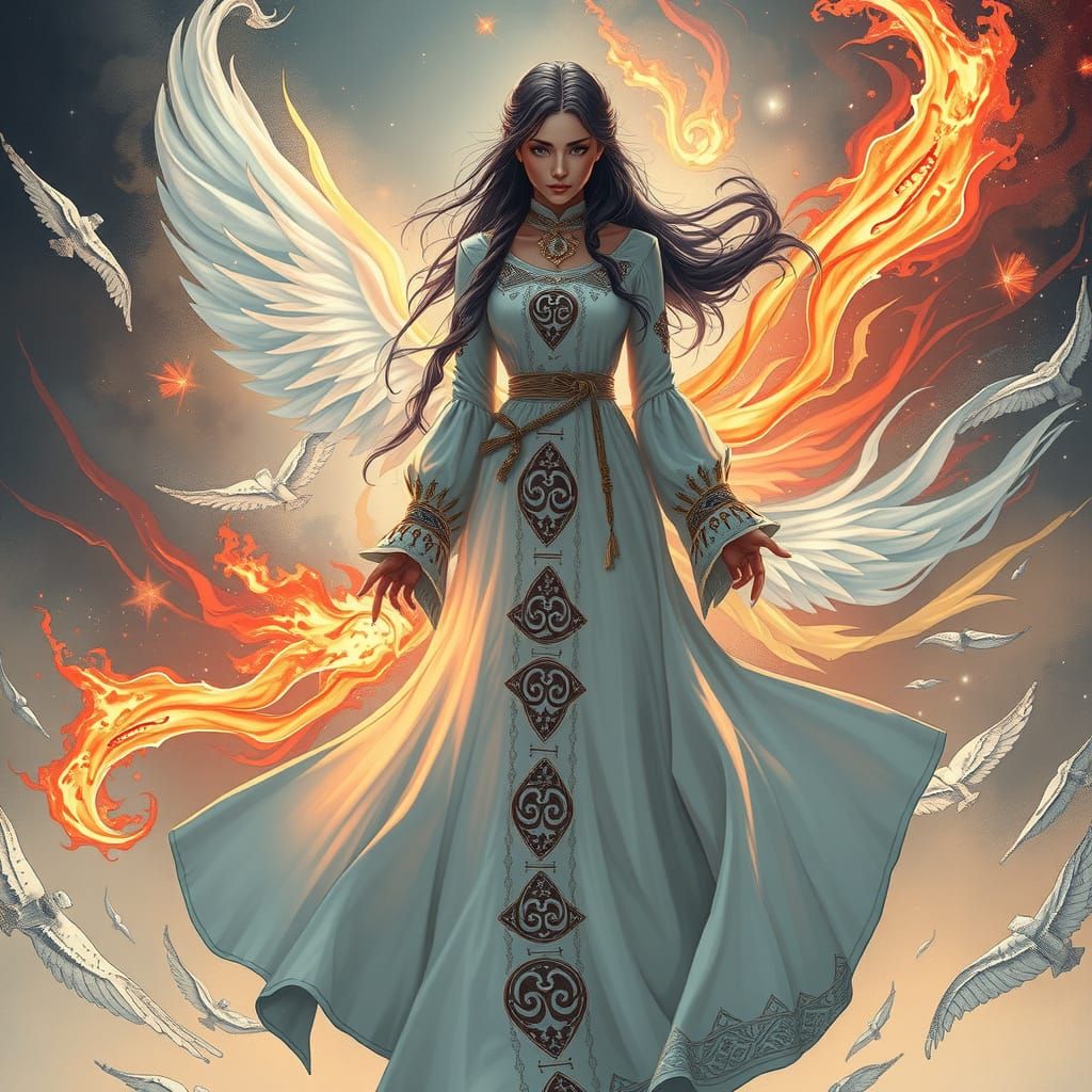 Mystical Warrior in Ancient Sith Embroidery, Mythpunk Fantas...