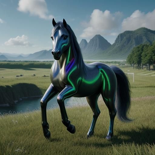 Holographic Horse with Razor Mane in Ultra Realism