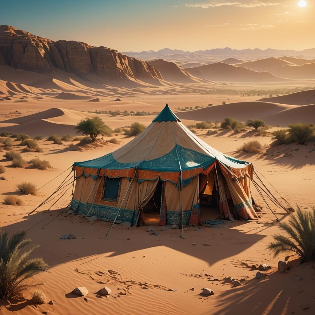 Bedouin Tent in Desert Landscape, Art Nouveau Style
