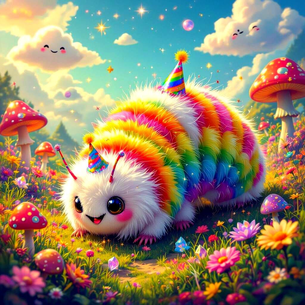 Rainbow Caterpillar's Psychedelic Garden Dreamscape