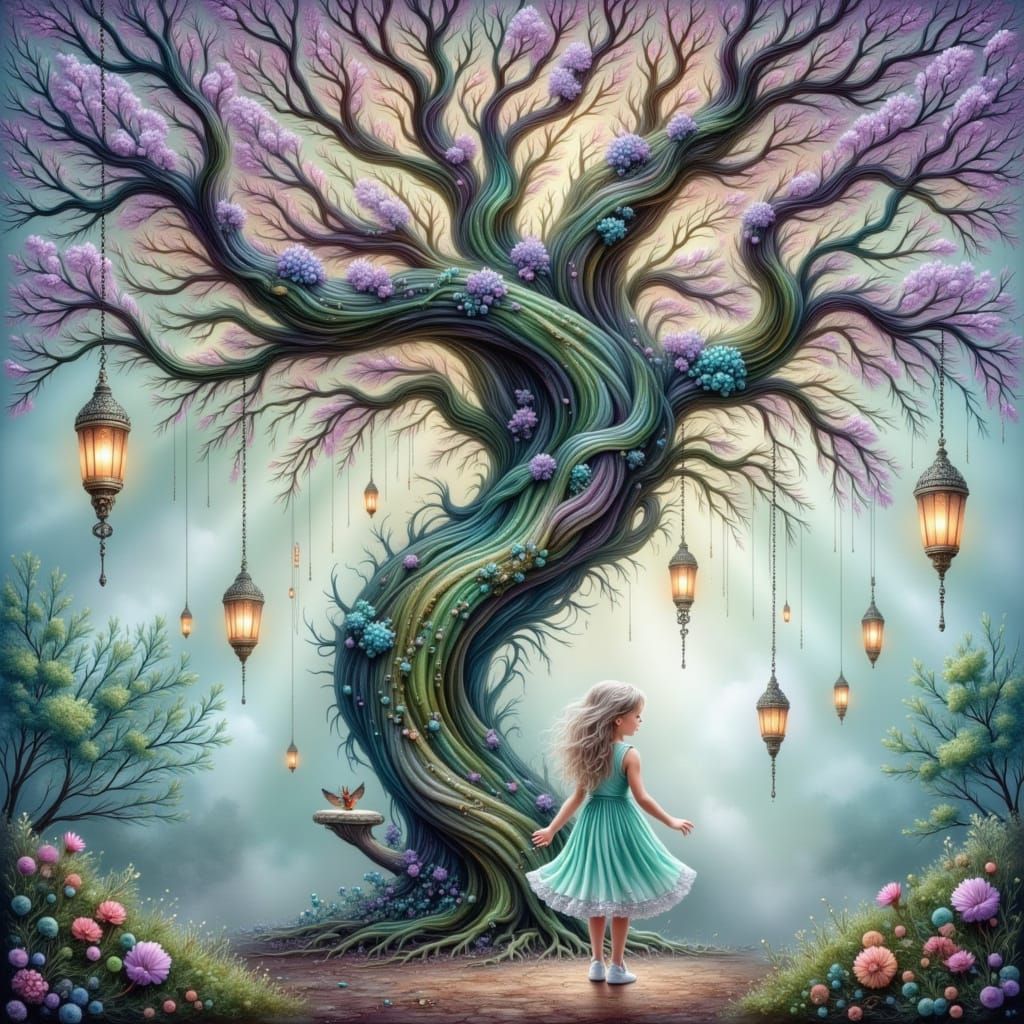 Girl Under Tree with Bat, in Loish Style