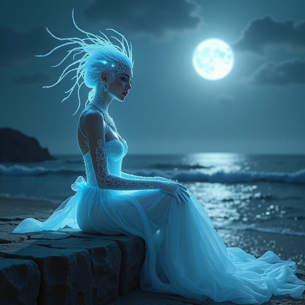 Cybernetic Ice Demon by the Sea in Digital Art Style