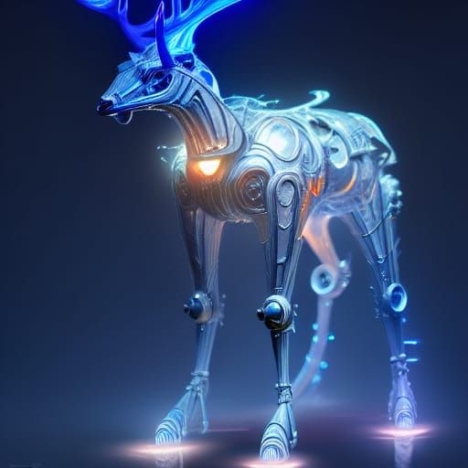 Biomechanical Glass Deer Bathed in Light