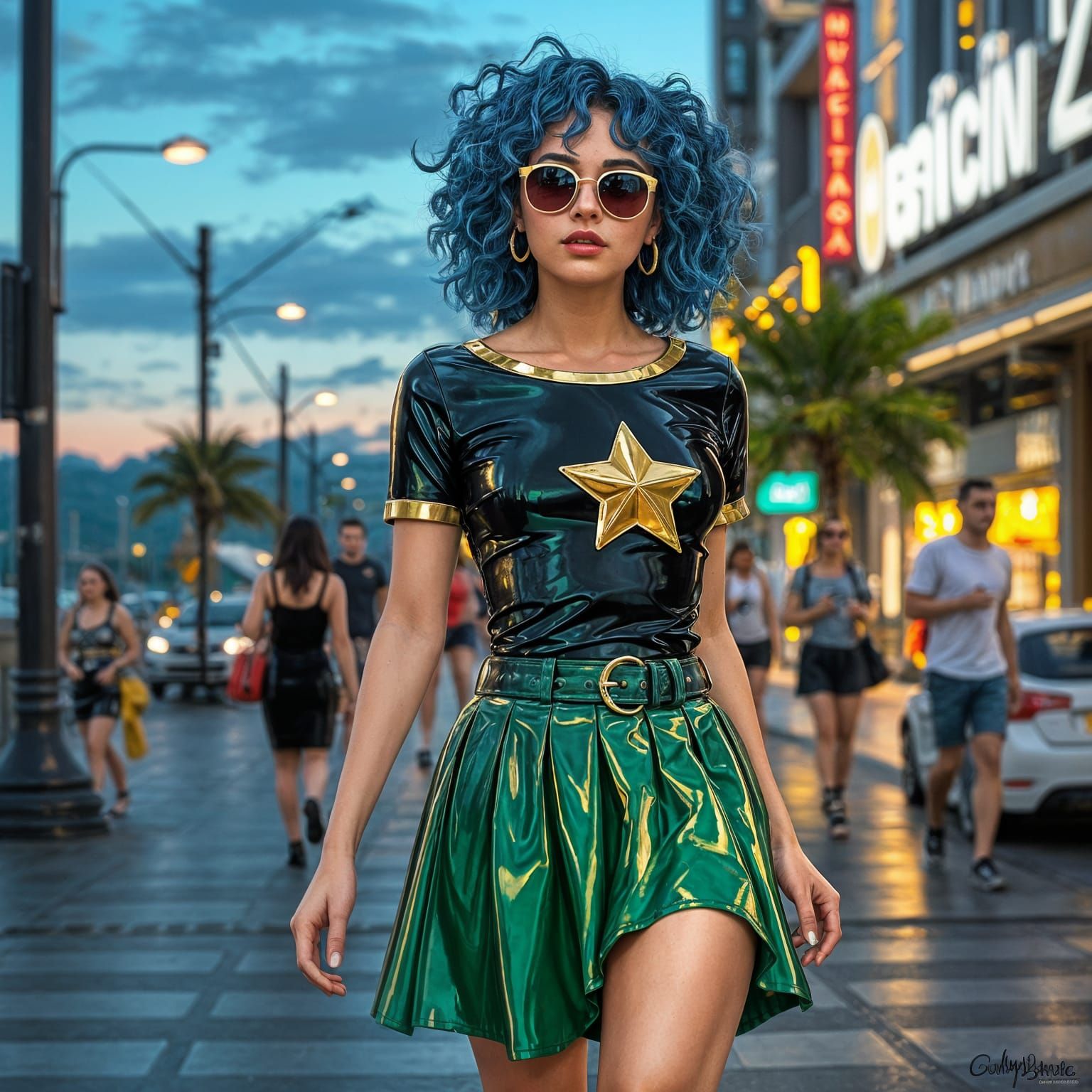 Latex Goddess Strolls Beachside City Streets