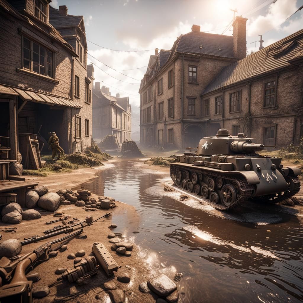 WWII Scene in 3D Game Cinematic Style