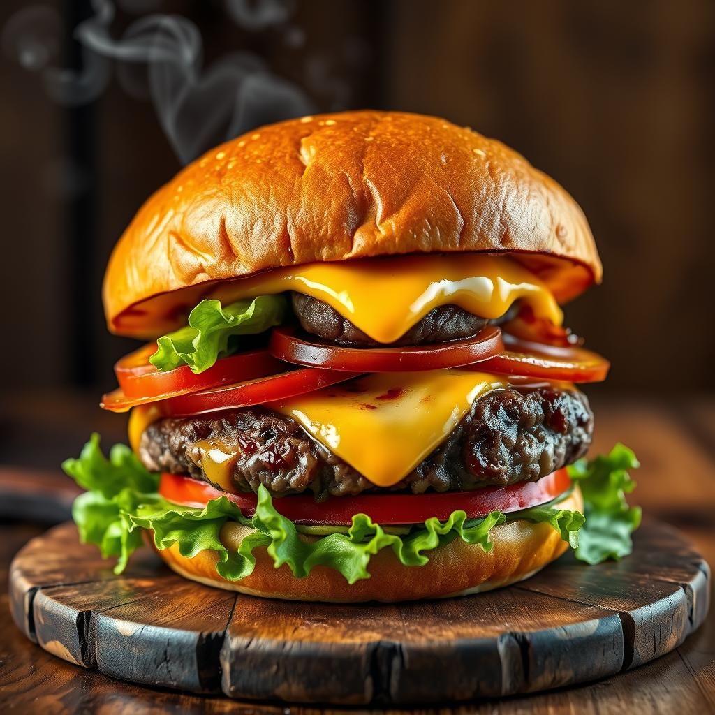 A fully loaded hamburger for your now rumbling stomach