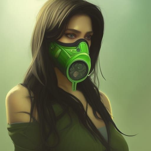 Viper Woman Portrait with Gas Mask, Hyperdetailed Art