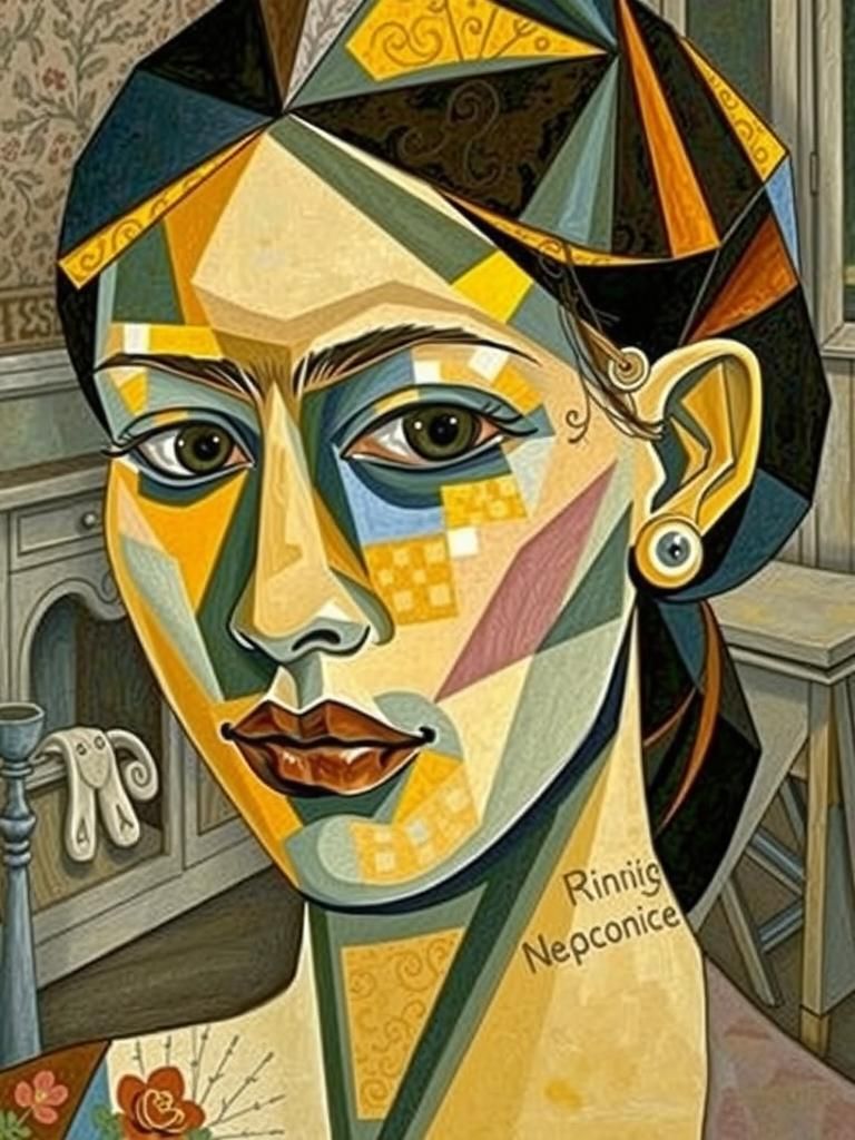 Cubist Woman in Blue Period Style