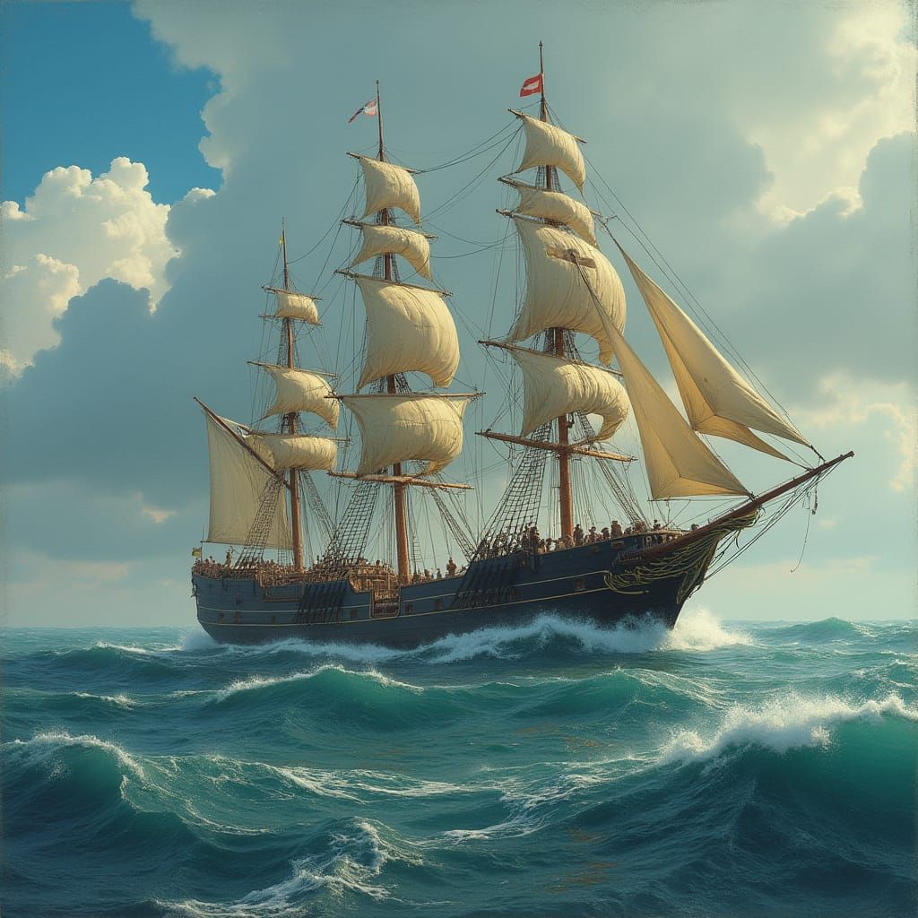 Adventurer Bound to Stormy Vessel in a Cyberpunk-Inspired Ae...