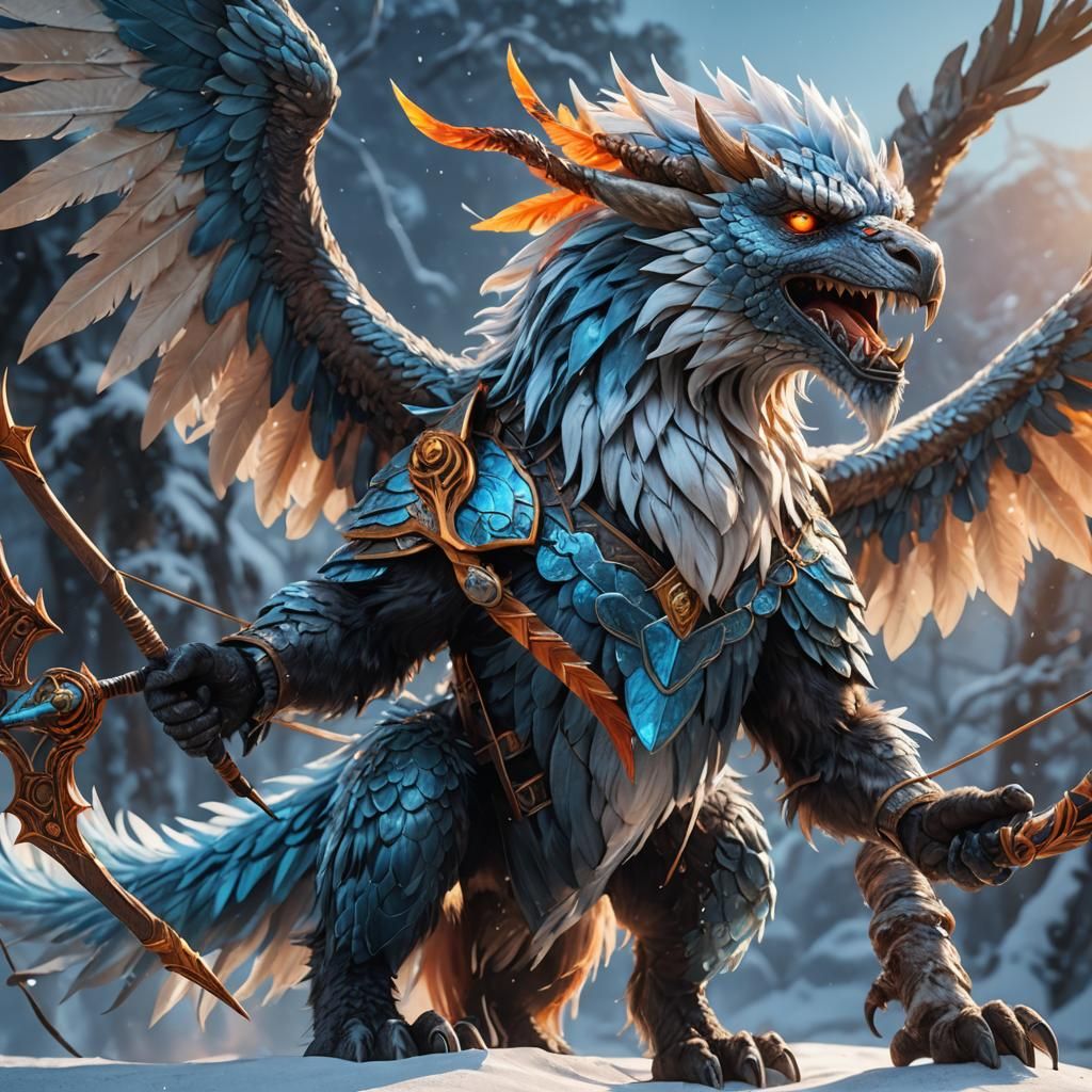 Ice Griffin Concept Art with Enchanted Bow