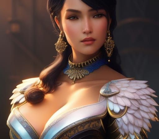 Goddess Floats Above Miniature Planet in Space