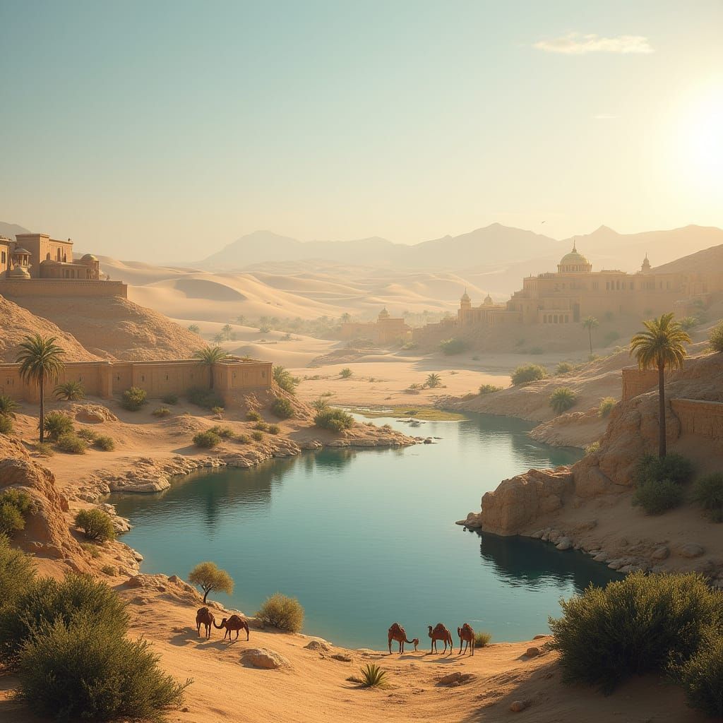 Hyperrealistic Desert Landscape with Ancient City