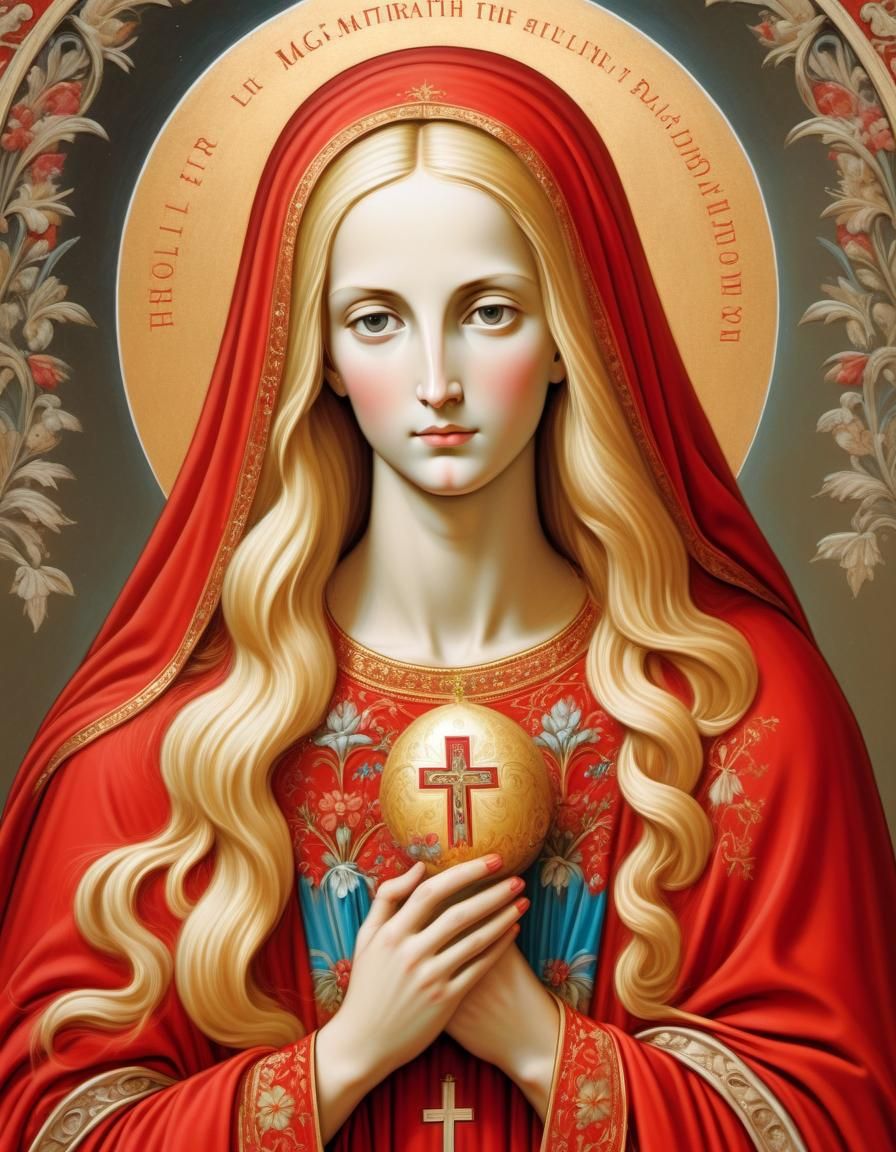 Holy Mary Magdalena in Red Tunic, Pastel Art