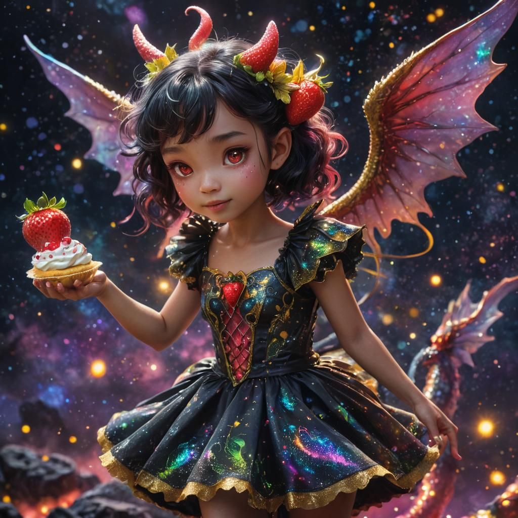 Dragon Girl Eating Shortcake in Astral Style