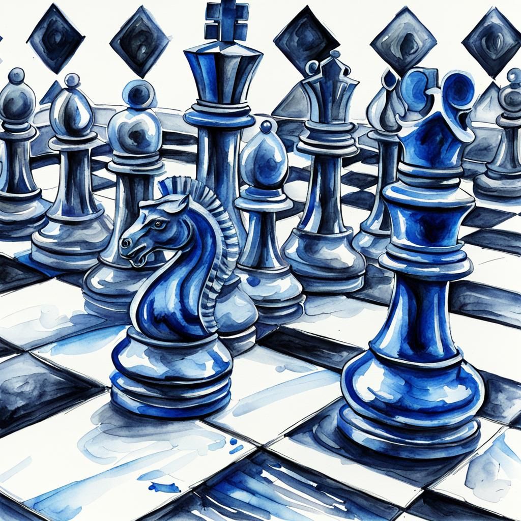 Hyperdetailed Watercolor Chess Pieces on a Chessboard