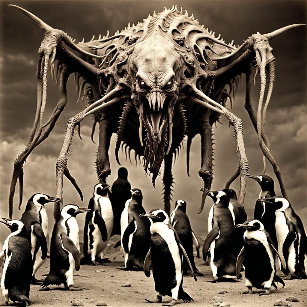 Lovecraftian Chaos Daemon and Penguin: 1900s Style