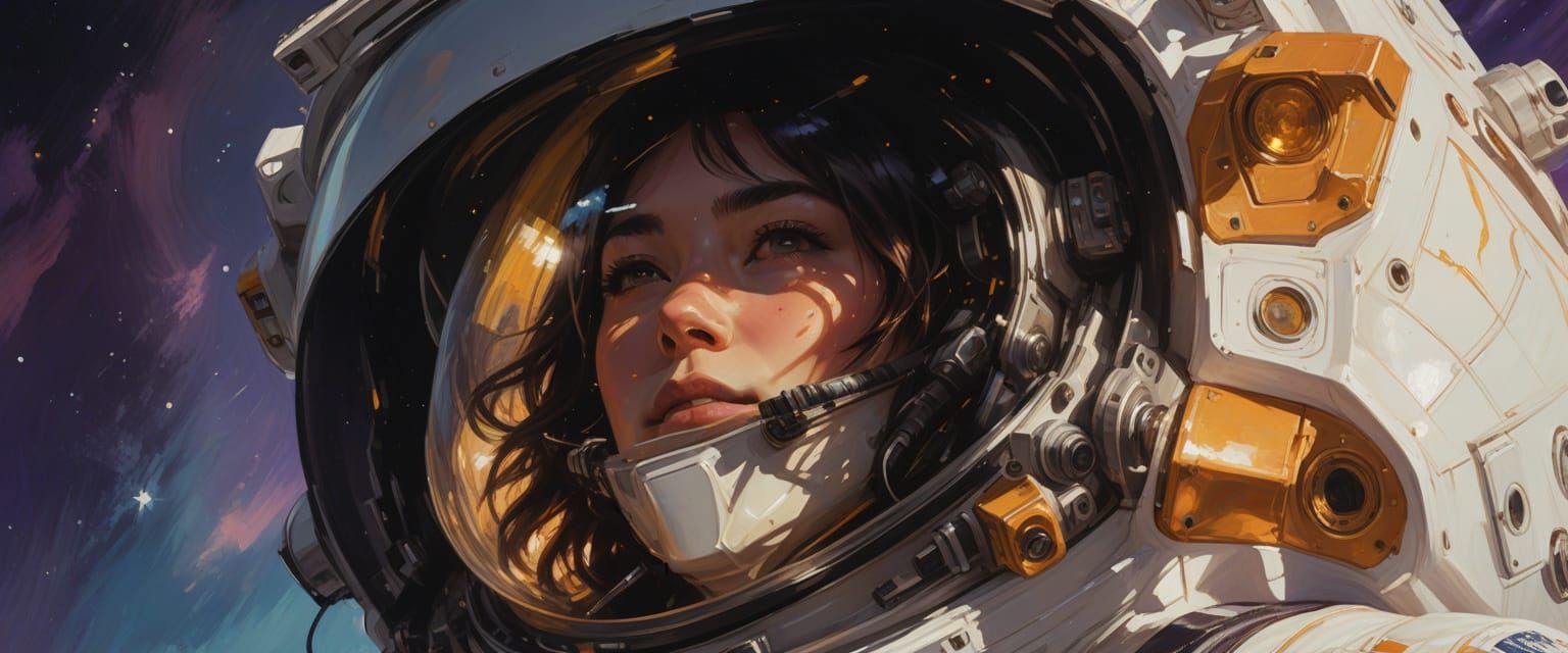 Sleek Astronaut Stands Heroically in a Vibrant Galaxy