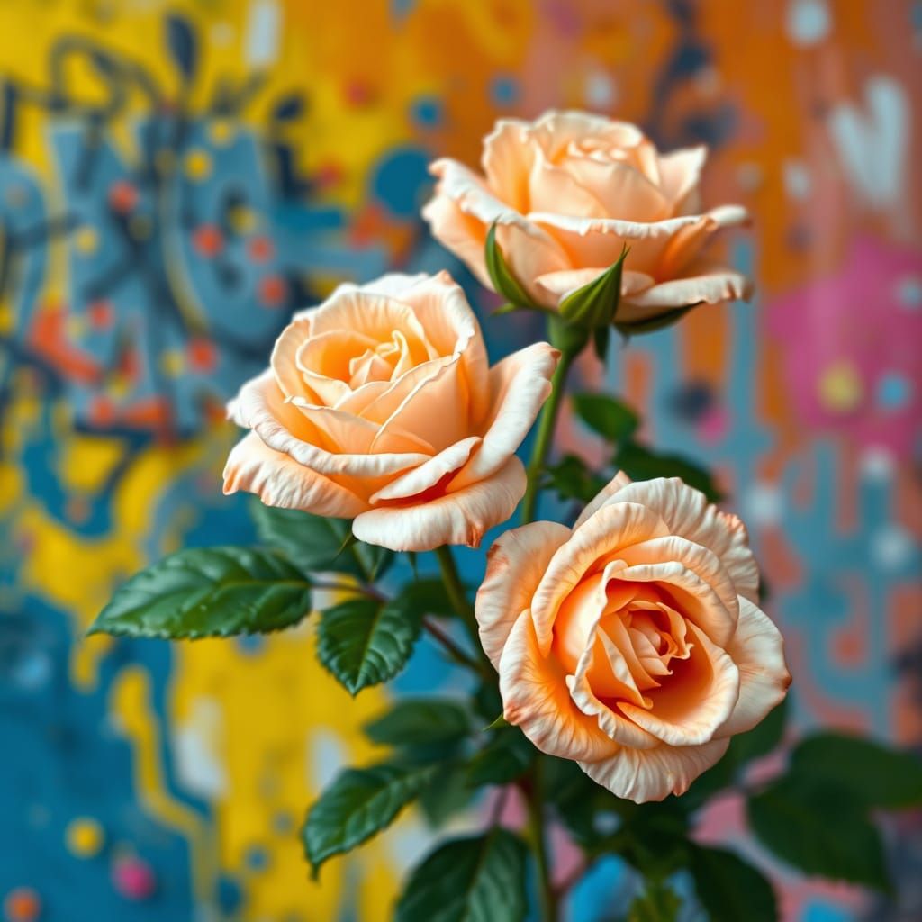 Surreal Street Art Blooms in Vibrant Peach Roses