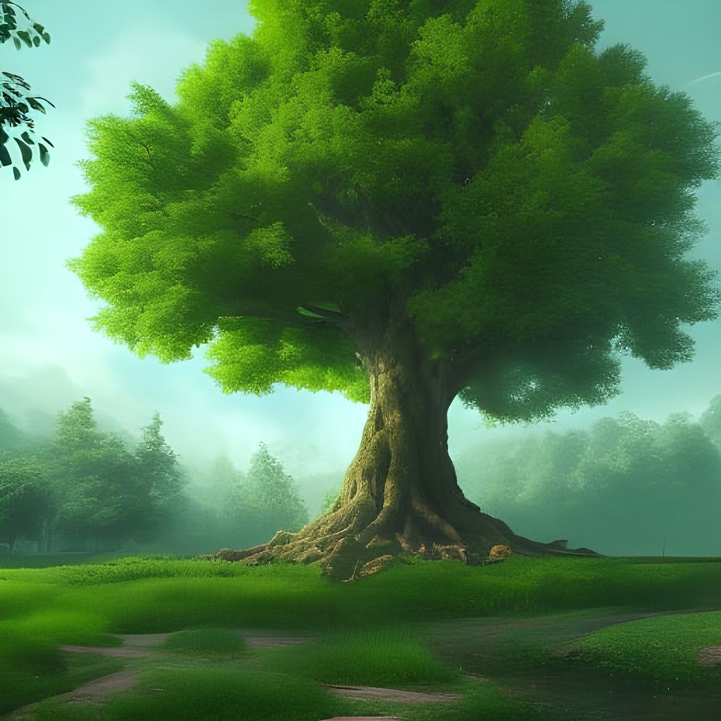 Luscious Green Tree in Detailed Matte Painting